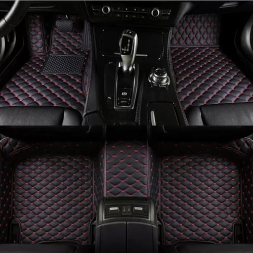 Anpassen Fussmatten Auto - Personalisierte 3D PU-Leder Allwetter Fußmatten, Wasserdicht & rutschfest, Kompatibel mit 99% AutoMarken Modellen (Schwarz Rot, Diamant einfarbig)