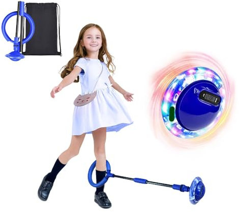 Kinder Blinkender Springring Fußkreisel mit Zähler,Swing Wheel mit Lichtrad,Blinkender Sprungball,Faltbarer Ankle Skip Ball,Jumping Ball and Skipping Rope,Sport Sprungball,Springspiele für Kinder