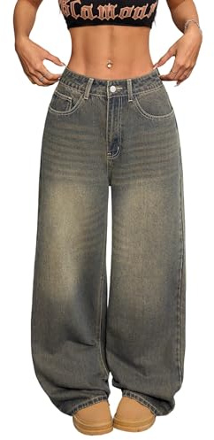OYICAI Womens Baggy Jeans Wide Leg Denim Pants Y2k 90s Vintage Hip Hop Loose Long Trousers Streetwear High Waist Retro Casual 2000s Oversized Extreme Motion Jinco Skater,I23 Retro Blue,Small