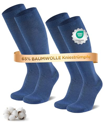 Niofind Kompressionsstrümpfe Damen & Herren, 2/4 Paar, 65% Baumwolle | Kniestrümpfe mit breitem Bündchen, nahtloser Spitze sowie verstärkter Ferse und Spitze; für Reisen, Sport und Arbeit