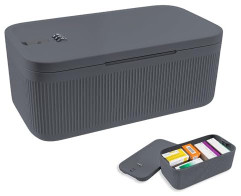 QINGLANG Lockable Storage Box with Combination Code Secure Medicine Safe, Phone Jail, Snack Box Food Safe Locking Boxs for Home, Fridge, Office, Or Travel(Gray Blue)