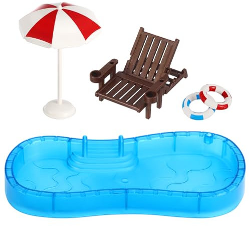 DOITOOL Set Mini Piscina per Casa delle, di Mobili in Miniatura, Ciambella, Sdraio da Spiaggia, Assortiti, 20 x 9 x 2 cm