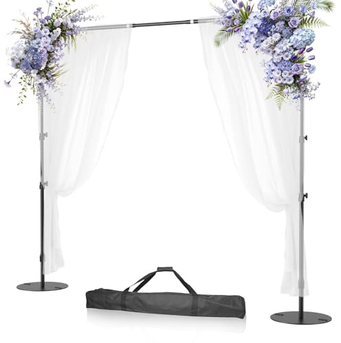 EMART 2.1x3m/7x10ft Backdrop Stand with Round Metal Base | Adjustable，Heavy Duty Support Kit ，Water Weight Bag，For Weddings, Photography Studios, Parties, Festivals and Outdoor Events