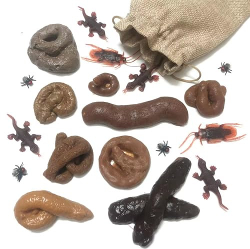Youery Scherzartikel, 19-TLG Prank Artikel Set, Fake Kackhaufen & Kaka, Insekten Streiche für Aprilscherz & Halloween, Mit Jutebeutel