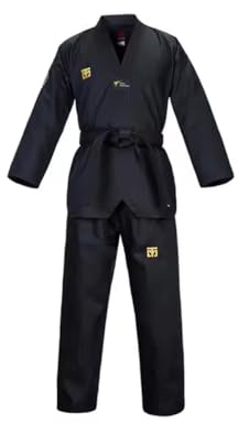 Taekwondo Gi Set DobokTaekwondo Standard Uniform TKD Kostym med bälte, Svart, 190CM