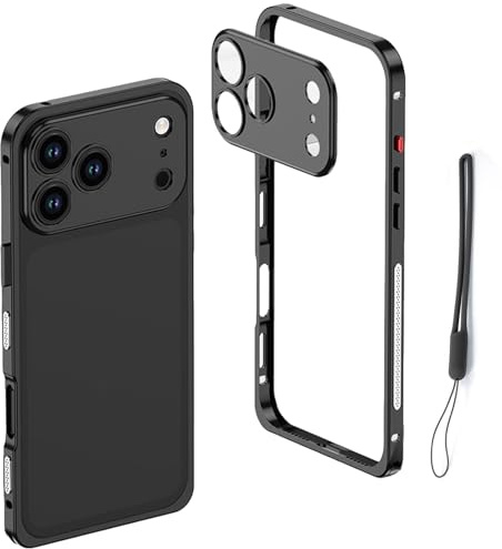 Pwzoax Ultra-Thin Metal Frame Heat Dissipation Case with Lens Protector for iPhone 17 16 15 14 13 Pro Max (14 Pro Max,Black)