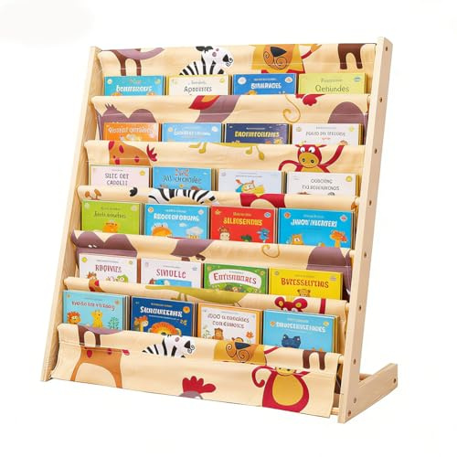 Tutamaz Bücherregal Kinder mit 6 Oxford-Stoff Fächern,Kinder-Bücherregal, 6 Ebenen, Bücherregal,Aufbewahrung, Kinderregal für Buchaufbewahrung,für Kinderzimmer und Spielzimmer (Cartoon-Farbe)