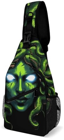Schultertasche Griechische Göttin Schlange Qu-Een Medusa Art Green Anti-Diebstahl Sporttasche Stylisch Rucksack für Laufen Sport Einkaufen