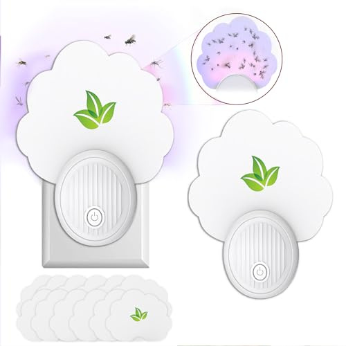 2 Pack Fly Trap Indoor,Fruit Flies Traps for Indoors (2 Device + 6 Refills) Gnat Trap for House Indoor, Fly Catcher, Plug in Light Flying Insect, Bug Light Killer (2)