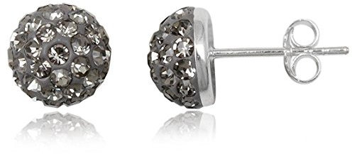 EYS JEWELRY Ohrstecker Damen Halbkugeln rund 925 Sterling Silber Preciosa Elements Glitzer Kristalle diamant-schwarz Damen-Ohrringe