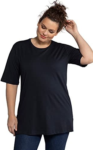 Ulla Popken, Damen, große Größen, Basic-Shirt, Rundhals Blauschwarz 50-52