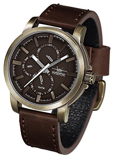 FIREFOX FFSL250-106 antik Messing Herrenuhr Multifunktion Edelstahl Lederarmband Dornschließe 10 ATM Water Resistant