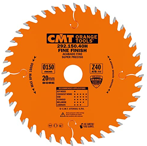 CMT Orange Tools Kreissägeblatt Feinschnitt HW 150 x 2,4 / 1,4 x 20 Z=40 15° ATB - 292.150.40H - für Querschnitte