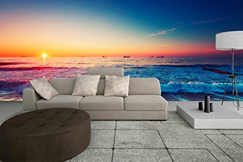 Oedim Fotomural Vinilo Pared Playa Atardecer | Varias Medidas 100x70cm | Ideal para la decoración de comedores, Salones | Motivos Paisajísticos | Urbes, Naturaleza, Arte Diseño Elegante, Multicolor