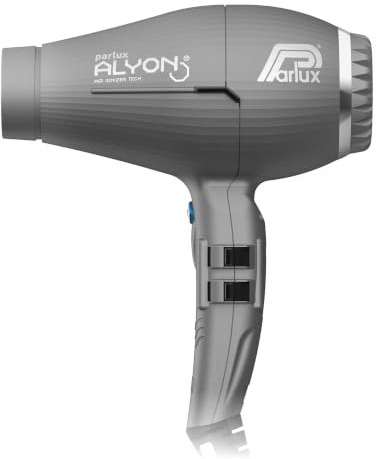 Parlux Alyon Hair Dryer. Light, Long Life Professional Hairdryer with Air Ionizer Technology & 2 Concentrator Nozzles. 2250 W Blow Dryer with 2 Speeds, 4 Temperatures & Cold Shot Button. (Graphite)