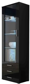 Mirjan24 Vitrine Standvitrine Soho S1, Glasvitrine, Vitrinenschrank, Hochschrank, Stauraumvitrine, Wohnzimmer Highboard Schrank (Schwarz/Schwarz Hochglanz, mit RGB LED Beleuchtung)