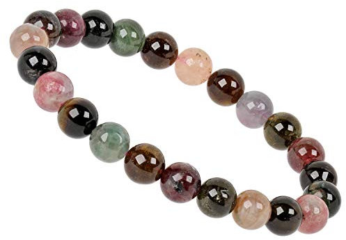 ELEDORO PowerBead Damen-Armband Stretch aus Edelstein Perlen 8mm mit Turmalin Multicolor