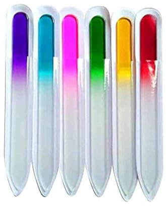 Set di lime per unghie in cristallo di alta qualità, per manicure e pedicure, professionali, double face, per unghie naturali, colori misti, 5 pezzi