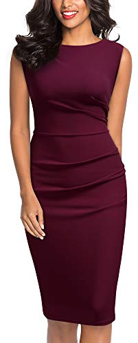 Miusol Women's Retro Ruffle Sleeveless Cocktail Pencil Dress (Small, Burgundy)