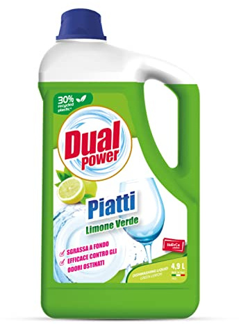 Dual Power Detergente HACCP per Lavaggio Manuale dei Piatti - Sgrassa a fondo, Fomato Professionale da 4,9 Litri - Limone Verde