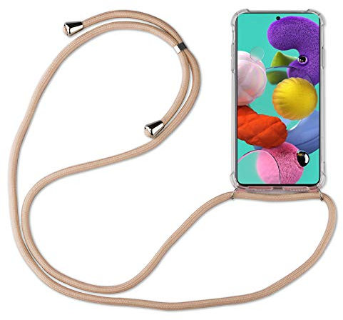 Hülle Kompatibel mit Samsung Galaxy A71 | Handykette Smartphone Halskette Hülle mit Band | Handyhülle mit Kordel zum Umhängen Kompatibel für Galaxy A71 | Beige/Braun