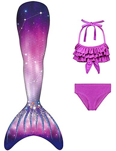 DNFUN Meerjungfrauenschwanz mit Bikini zum Schwimmen für Mädchen Meerjungfrau Schwanz Schwimmen kostüme für Kinder,Meerjungfrau Flosse Mädchen Seperat