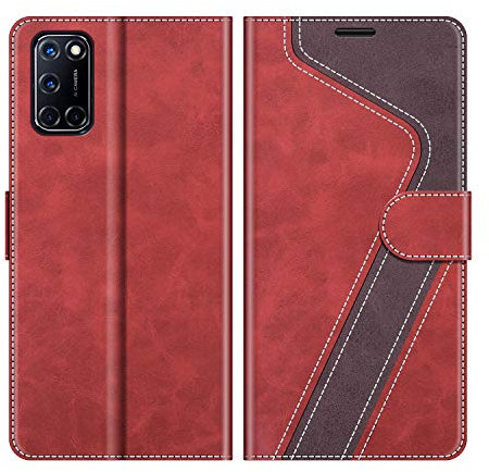 MOBESV Coque pour Oppo A72, Housse en Cuir Magnétique Fonction Stand Étui pour Oppo A72 / A52, Élégant Rouge