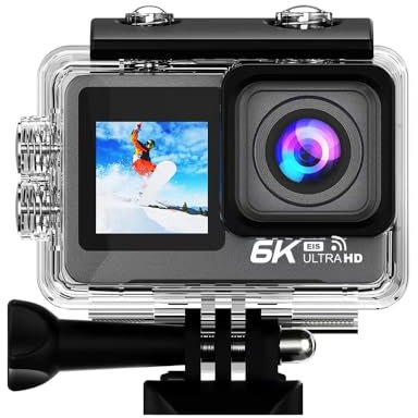 Lipa AT-M82TR Action Kamera IPS WiFi - Action Kamera wasserdicht -IMX Sensor - 21 Zubehör- 6K Auflösung - Dual Screen - SD bis zu 256 GB - Fernbedienung -6K 30 FPS - EIS - +SD 16GB