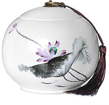 Dahlia White Porcelain Tea Canister for Loose Tea, Airtight Jingdezhen Tea Caddy, Purity Lotus 1000 ML