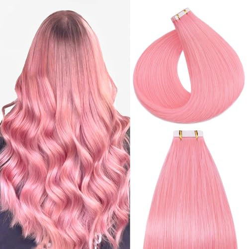 Silk-co Extension Capelli Veri Biadesivo 20 PCS 30cm 40g Rosa Extension Adesive Capelli Veri Lisci Remy Hair Extension