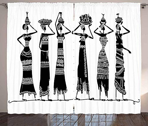 chinawh 3D Verdunkelungsvorhänge Schwarz Und Weiß Mädchen Afrika Stamm 150X166Cm Blickdichte Vorhänge Schlafzimmer Wohnzimmer Dekoration Isolierung Lärmschutzvorhänge Kinderzimmer Für Jungen Und Mädch