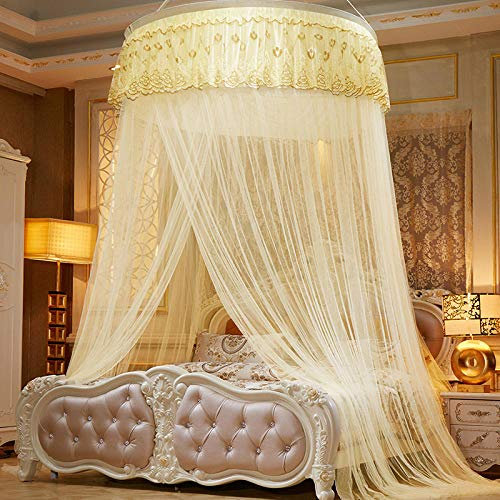 Romantische Moskitonetz Doppelbett, Kuppel Spitze Prinzessin Bett Baldachin Mückenschutz zum Single zu King Size Betten Ideal für Schlafzimmer Dekorative-Gelb