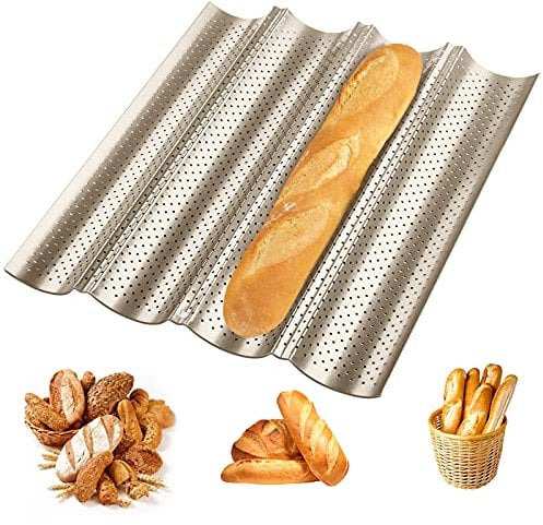 Homewit 4 Mulden Baguette-Backblech 38 x 32 x 3 cm Baguetteblech für 4 Baguettes, Mit Antihaftbeschichtung, Gleichmäßige Erhitzung und Gute Wärmeleitfähigkeit, Für Familie, Restaurant, Bäckerei usw