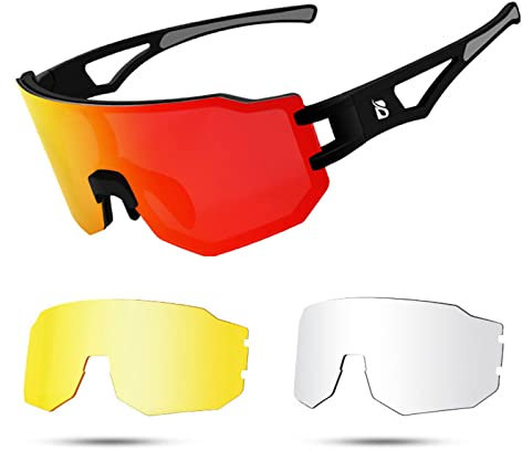 Polarisiert Fahrradbrille mit 2 wechselgläser Sportsonnenbrille Sport Skibrille für Herren Damen,Blau