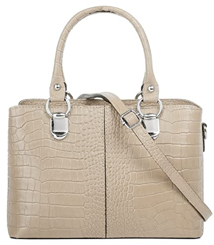 Cluty Umhängetasche Echt Leder Damen Made in Italy, Kroko-Optik Handtasche, Damen Schultertasche, elegante Henkeltasche