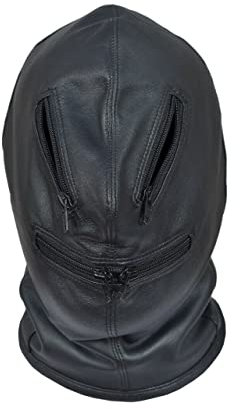 Halloween-Maske aus echtem Leder, mit Reißverschluss, für Augen und Mund, Größe M