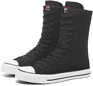 Momuk Zapatillas altas de lona para mujer con cordones de moda para mujer, Negro 09., 42 EU