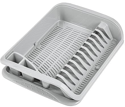 keeeper Égouttoir à Vaisselle avec Bac d'Égouttement, Plastique , 39,5 x 29,5 x 8 cm, Pierre, Nordic Grey