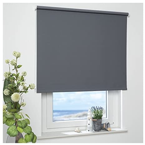 ourdeco Rollo/Seitenzugrollo / 162 x 180 Breite x Höhe/dunkelgrau/lichtundurchlässiger Stoff/Sichtschutzrollo/Verdunklungsrollo