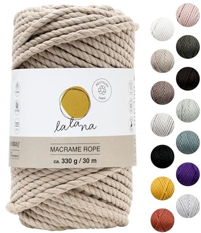 Lalana | 100% recycled | Makramee Garn Rope | große Farbauswahl | 2 mm 3 mm 5 mm | Knüpfgarn | Häkeln & Stricken & Weben | DIY | Beige | 5 mm | 30 m