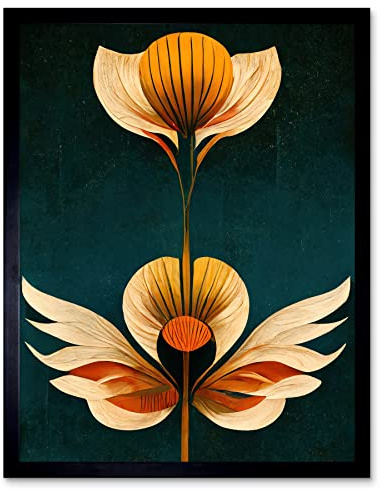 Wee Blue Coo Art Deco Abstract Tulips Orange Mustard Bold Painting Art Print Framed Poster Wall Decor 12x16 inch