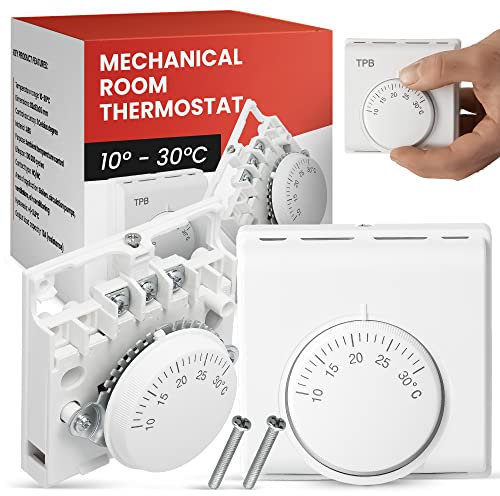 Termostato mecánico para habitación con botón de calefacción bimetálica, control de temperatura preciso de 10 a 30 °C, certificado duradero