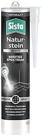 Sista Pierre naturelle en silicone spécial à réticulation naturelle, étanchéité et collage de pierres naturelles, intérieur et extérieur, silicone permanent, anti-fongique, anthracite, 1 x 280 ml