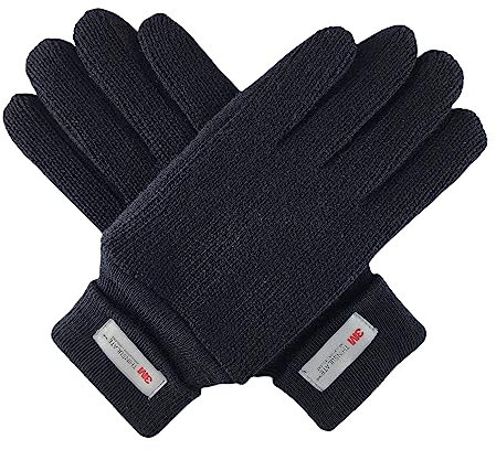 BRUCERIVER Herren Winter Wolle Knit Touchscreen Warm Handschuh mit Fleece Futter Umsatz Manschette, Schwarz Groß