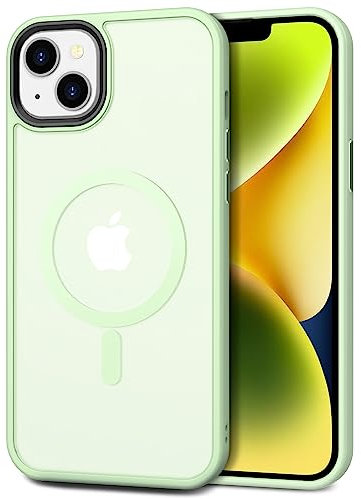 CACOE for iPhone 13/14 Case with Camera Protection, Compatible with MagSafe, Shockproof Scratch-Resistant Magnetic Back Phone Cover for iPhone 13/14 Case Light Green
