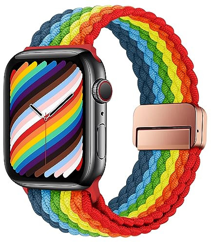 HITZEE Compatible con Cinturino Apple Watch 49/46/45/44/42/41/40/38mm, Cinturini in Nylon con Chiusura Magnetico Progettato per iWatch Ultra 2 Serie 10 9 8 7 SE 6 5 4 (38/40/41/42, Arcobaleno)