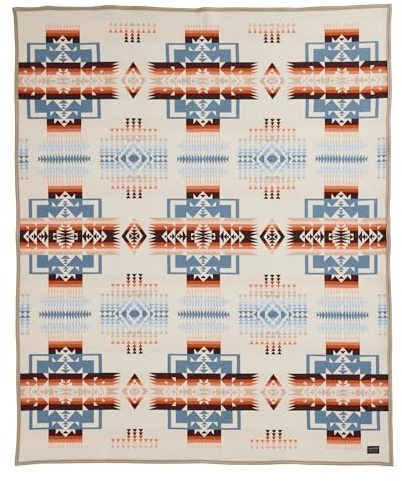 Pendleton Chief Joseph Jacquard Wool Blanket 64 x 80, Reversible Throw Blanket, Wool Felt Binding, Breathable, Napped for Softness, Great for Home and Travel - Rosewood