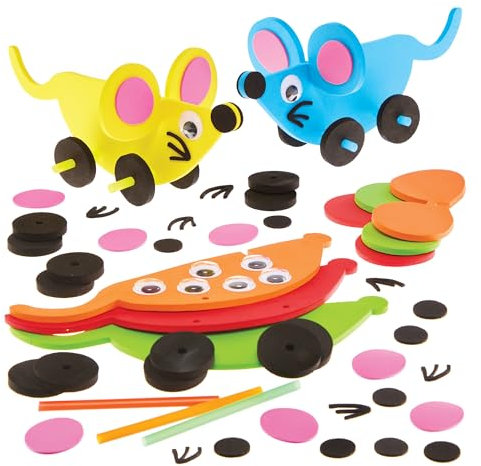 Baker Ross FX596 Maus-Schaumstoff-Schiebe-Sets - Packung mit 5, kreative Bastelsets für Kinder zum Selbermachen