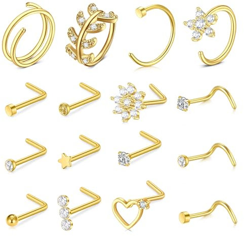 VFUN Chirurgenstahl Nasenpiercing Cubic Zirkon 18g Nasenstecker Piercing Septum Lip Tragus Ohrringe Knorpel Helix Body Piercing