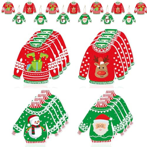 16 Stück Weihnachtsbaum Anhänger Weihnachtsanhänger, Mini Baumschmuck Geschenkanhänger Papier Weihnachten Deko, Christbaum Weihnachtsbaumschmuck Pullover für DIY Christmas Tree Decorations Schilder